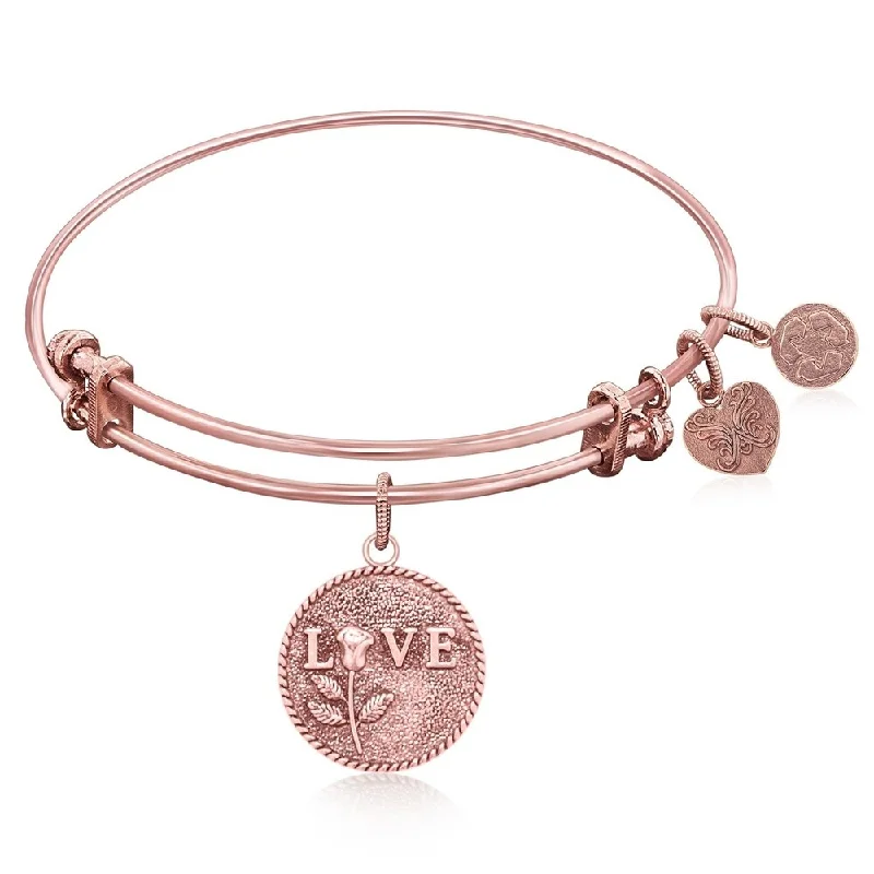 Expandable Bangle in Pink Tone Brass with Love Special Message Symbol