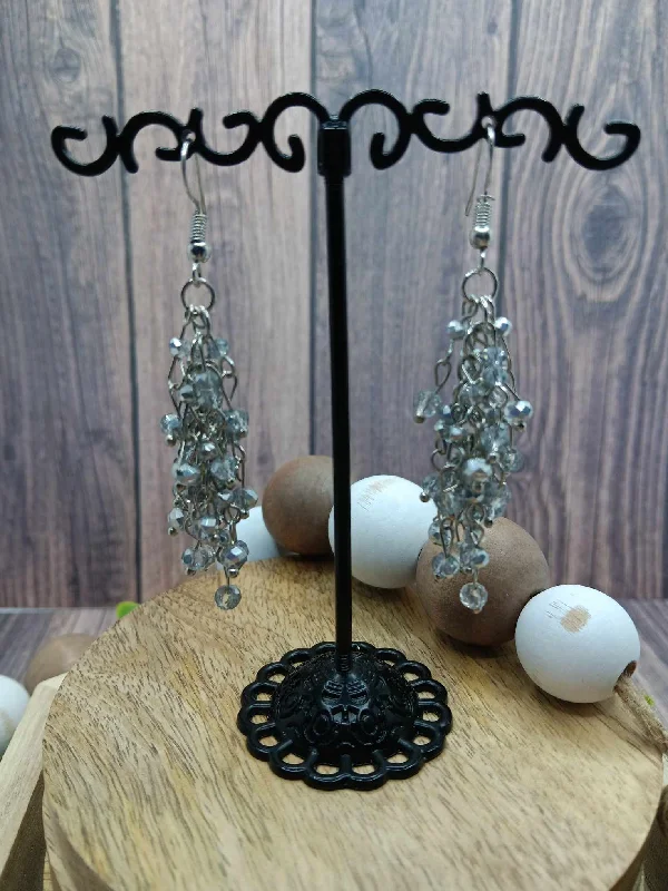 Grey Faceted Beaded Drop Style Earrings