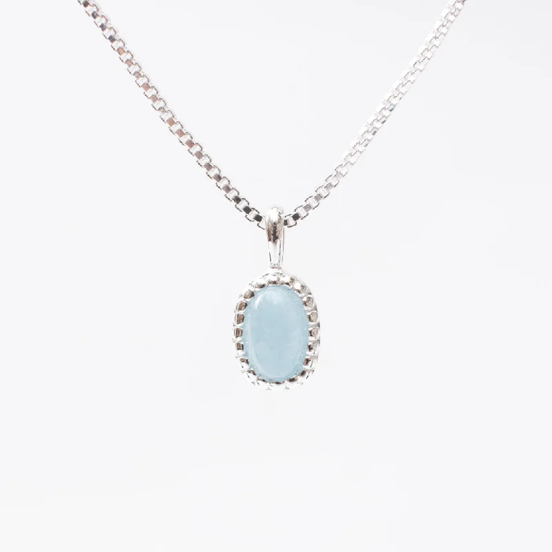 Silver Milgrain Edge Oval Aquamarine Necklace