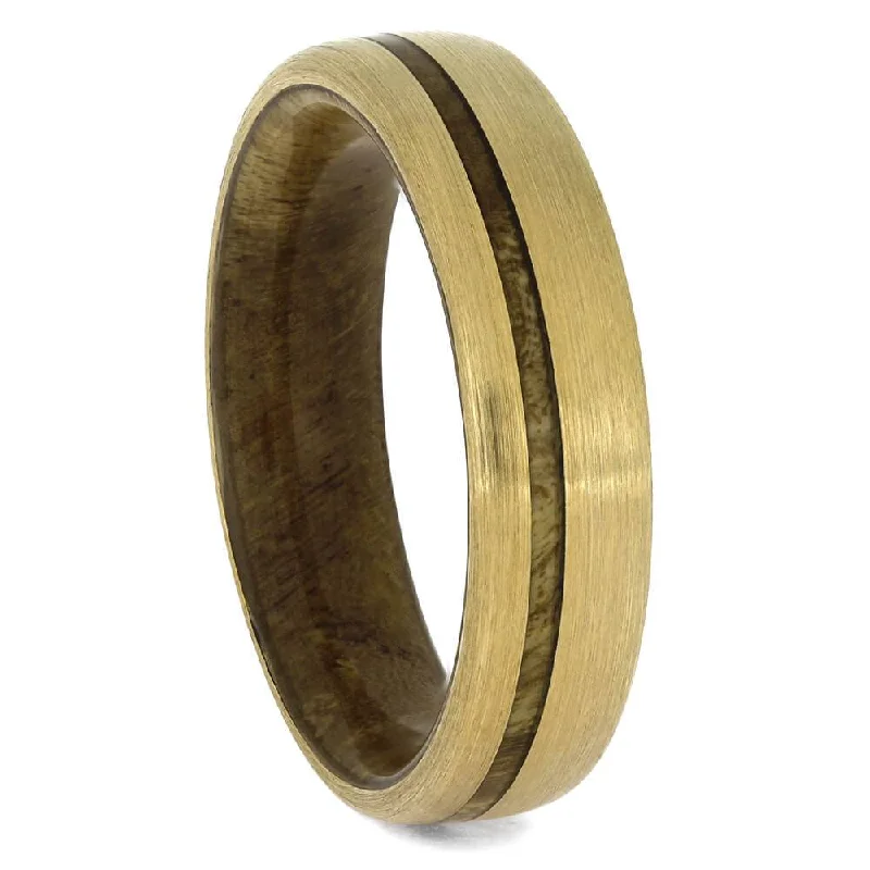 Solid Gold Teak Burl Wood Wedding Band