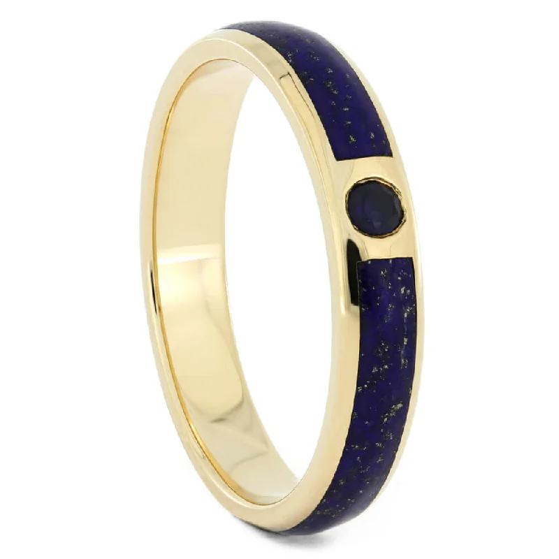 Gold Wedding Band With Lapis & Sapphire