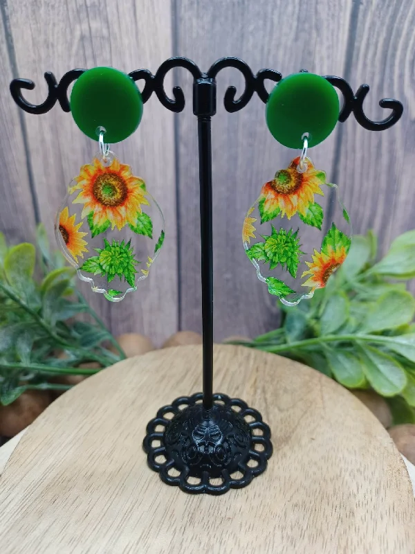 Sunflower Printed Acrylic Earrings