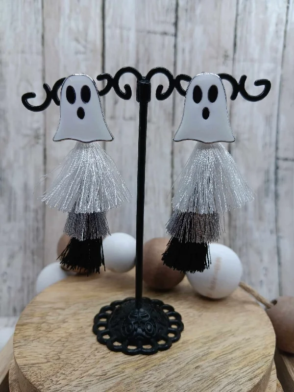 Ghost White to Black Tassel Earrings