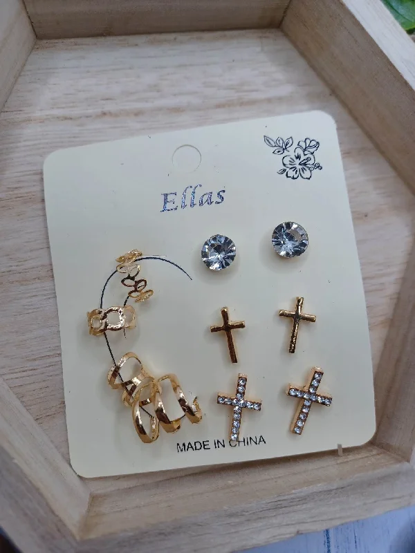 Inspirational Cross Earring Set- Gold