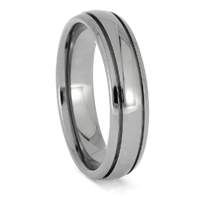 Grooved Titanium Wedding Band