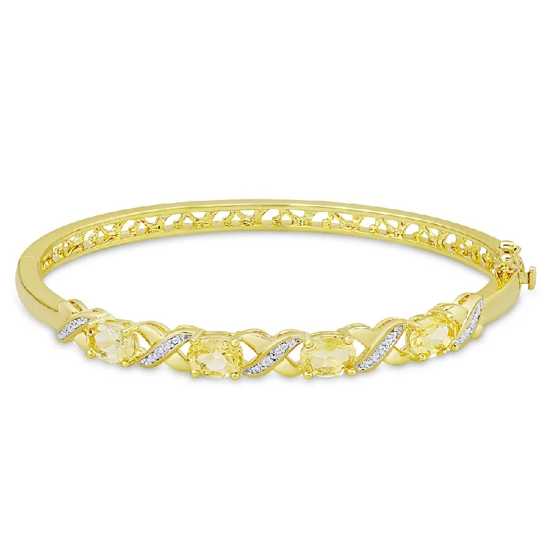 Dolce Giavonna Gold Overlay Citrine and Diamond Accent 'XO' Bangle