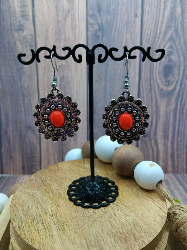 Silver Earrings w/ Orange Center