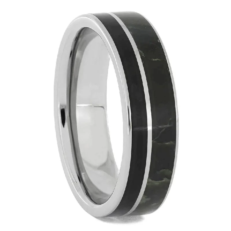 Men's Obsidian and Jade Wedding Band in Titanium