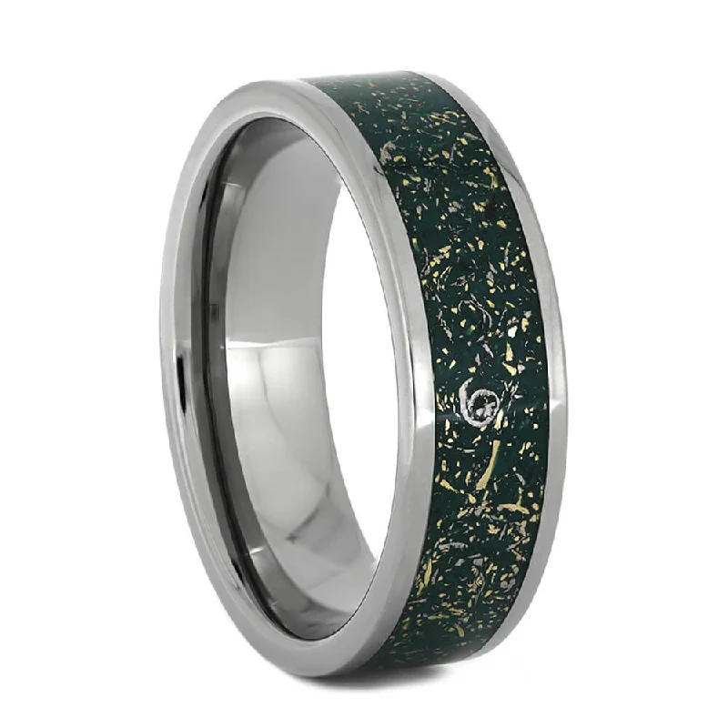 Green Stardust Ring With Titanium And Yellow Gold