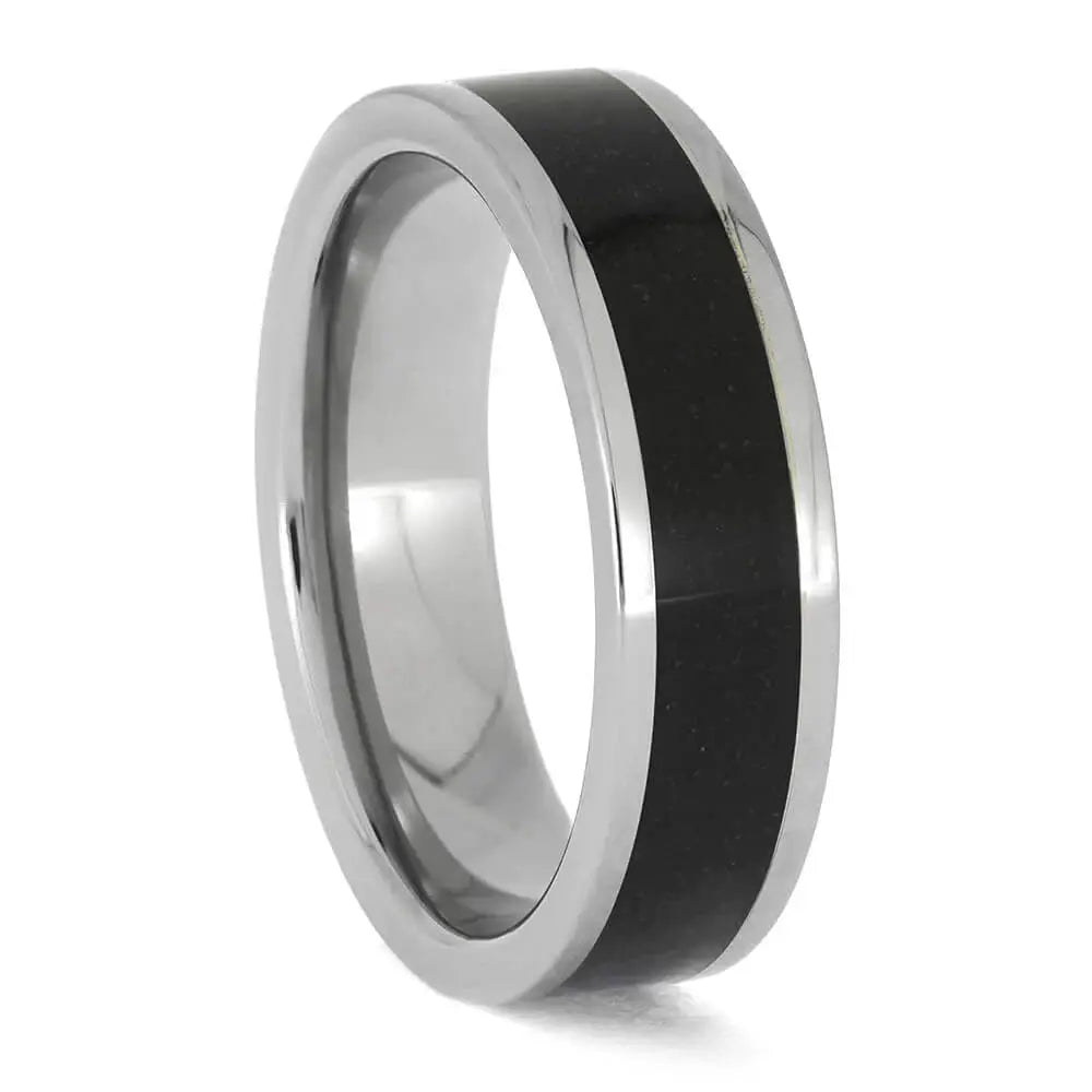 Dark Sand Inlaid in a Polished Titanium Band