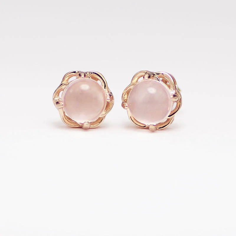 Rose Quartz Crystal Stud Earrings in 18K Gold Plated Sterling Silver Gemstone Jewelry Accessories Gifts Women