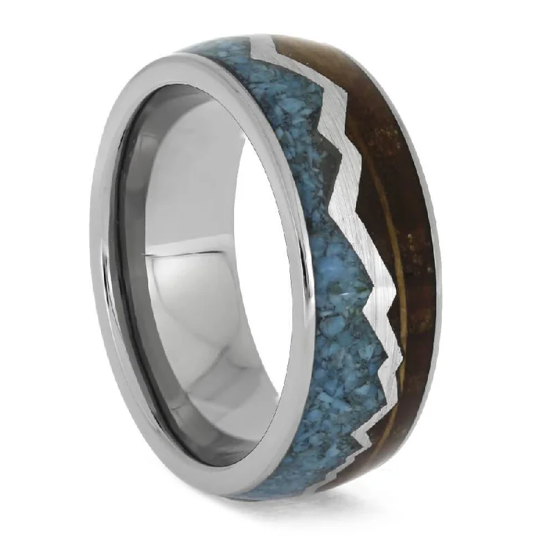 Mountain Wedding Band with Turquoise and Whiskey Barrel Oak