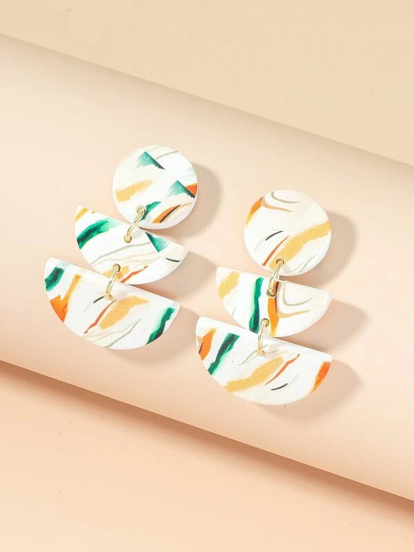 White, Green, and Orange Acrylic Earrings