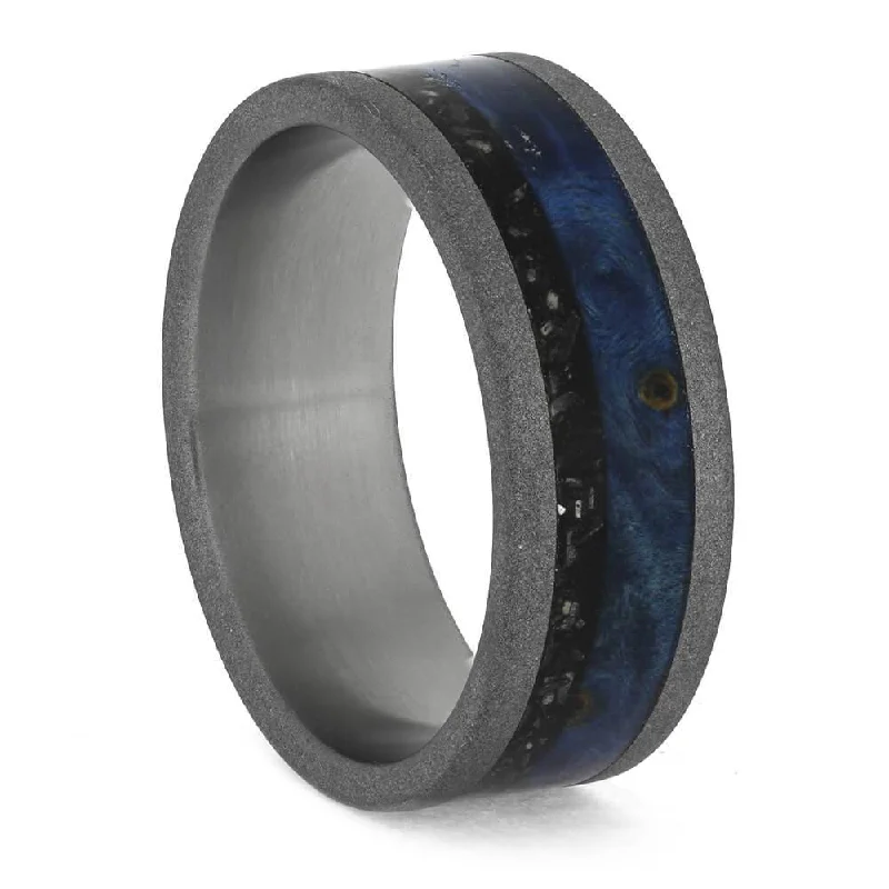 Black Stardust™ Wedding Band with Blue Box Elder Wood