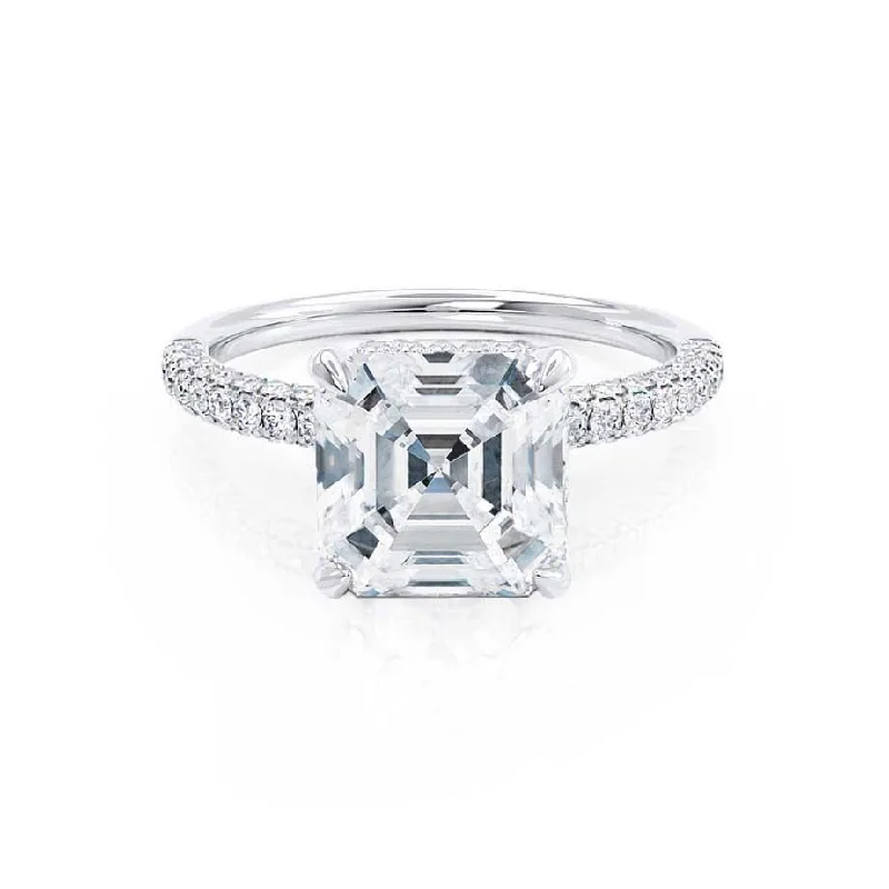 1.50 CT Asscher Shaped Moissanite Hidden Halo Engagement Ring