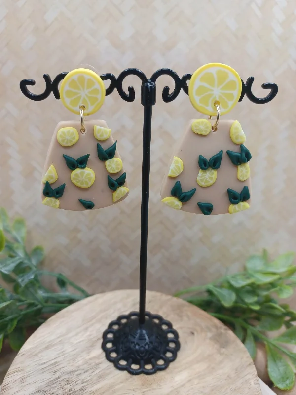 Beige Clay Style Earrings w/ Lemons