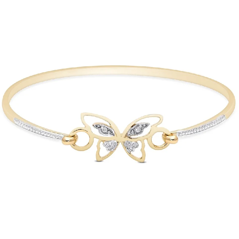 Finesque Gold Over Sterling Silver Diamond Accent Butterfly Bangle