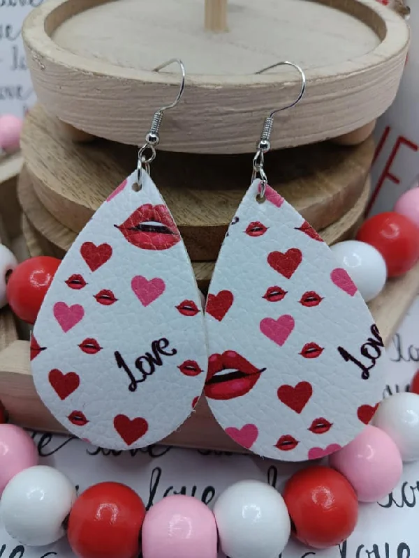 Hearts, Love, & Lips Leather Style Earrings