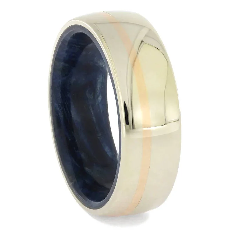 Dual Gold Wedding Band with Blue Burl Wood Sleeve