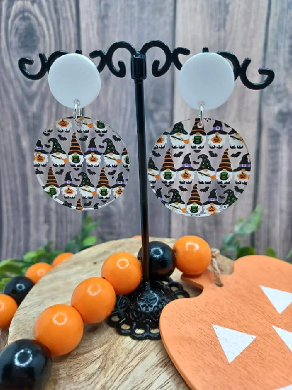 Halloween Acrylic Gnome Earrings - White