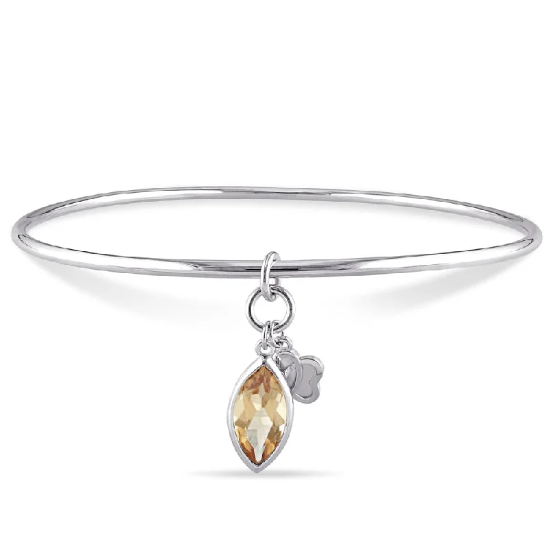 Miadora Marquise-Cut Citrine Charm Bangle in Sterling Silver