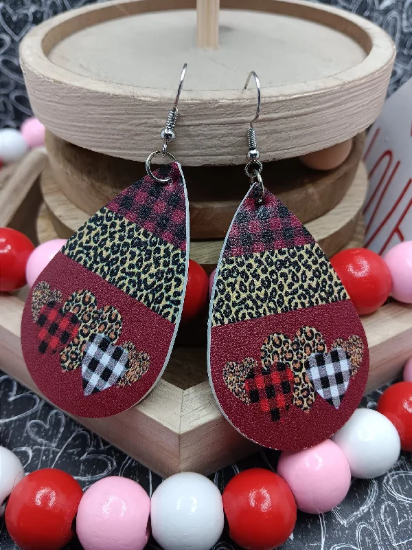 Plaid, Buffalo, & Hearts Leather Style Earrings