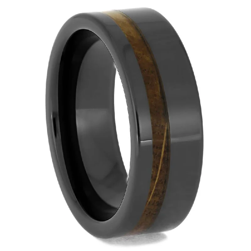 Whiskey Barrel Oak & Black Ceramic Men's Band