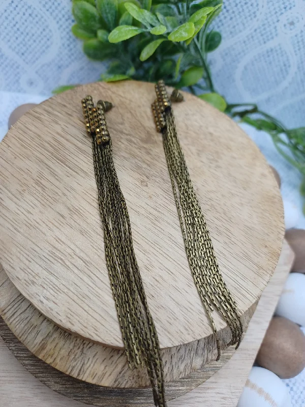 Brass Rhinestone & Tassel Style Earrings