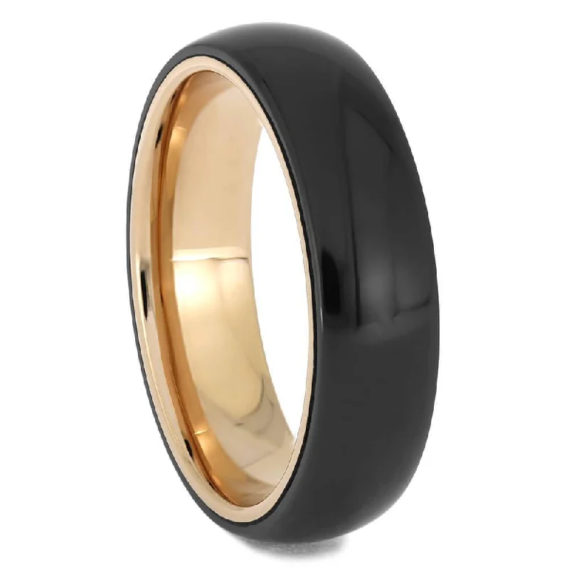 Black Zirconium Wedding Band with Rose Gold