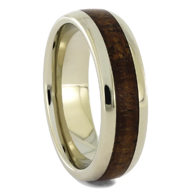 White Gold Koa Wood Wedding Band