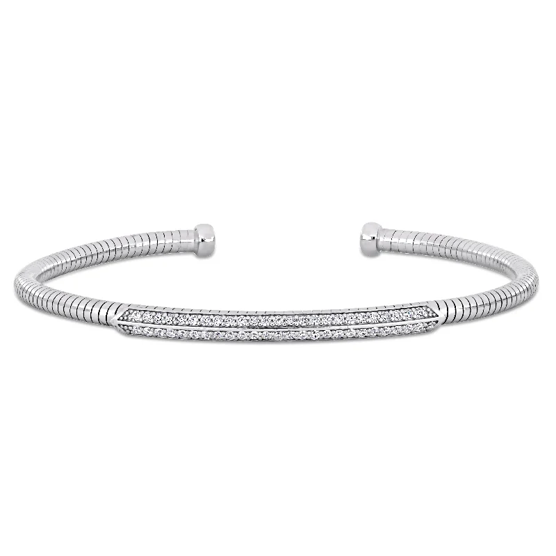 Miadora 1 1/2ct TGW Cubic Zirconia Omega Style Open Bangle in Sterling Silver - 7.5 in - 7.5 in x 3.6 mm x 4.6 mm