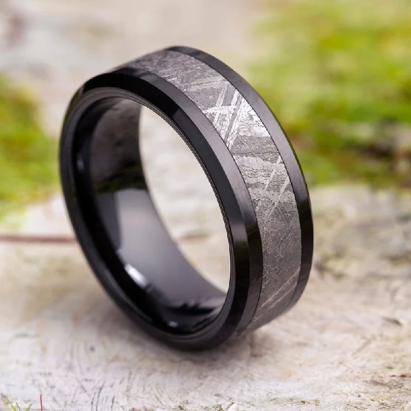 Black Ceramic & Meteorite Wedding Band