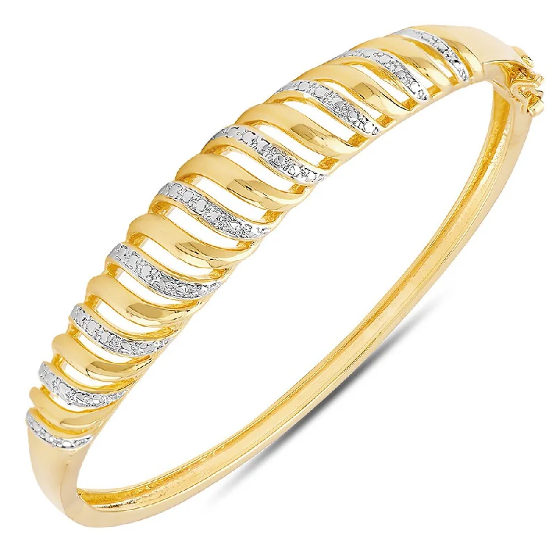 Finesque Yellow or Rose Gold Overlay Diamond Accent Stripe Bangle