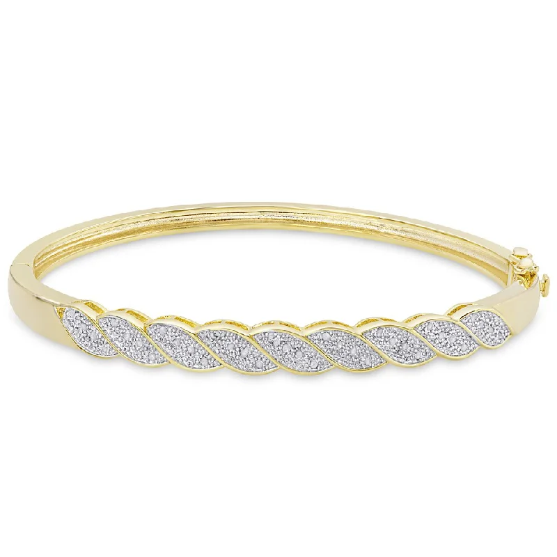 Finesque Gold Overlay 1/4ct TW Diamond Wave Design Bangle