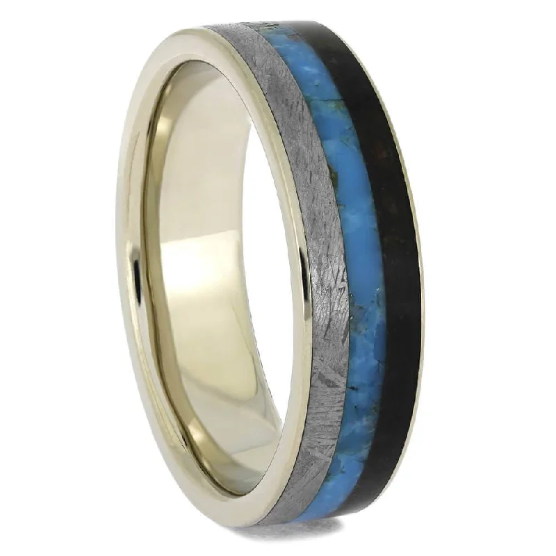 Men's Meteorite & Fossil Wedding Band with Turquoise