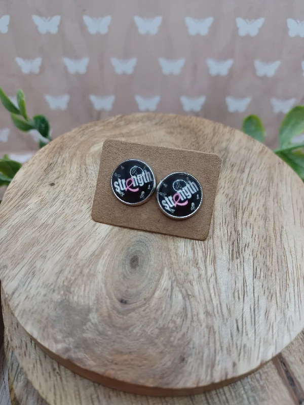 Black w/ Pink Ribbon STRENGTH Earrings