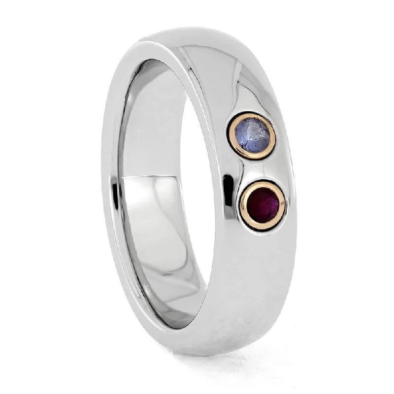 Platinum Ring with Bezel-Set Gemstones