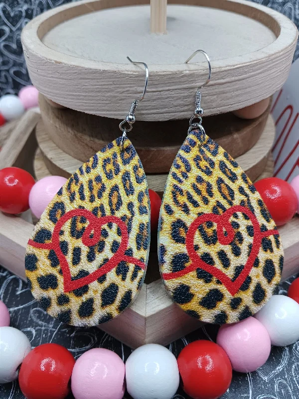 Leopard Earrings w/ Red Heart