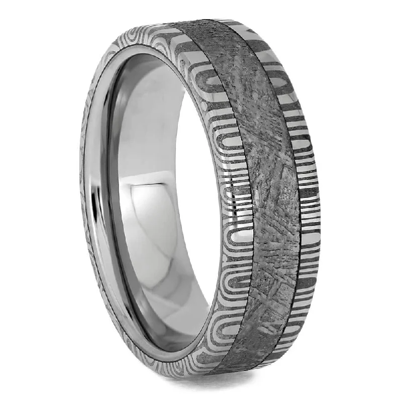 Meteorite & Damascus Steel Wedding Band