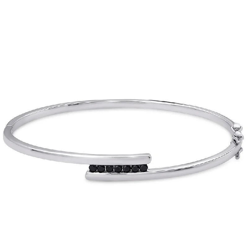 Finesque Sterling Silver 1/4ct Tw Black Diamond Bypass Bangle