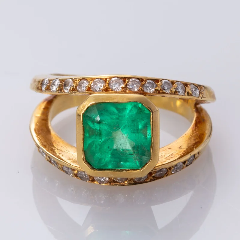 18K Yellow Gold Emerald and Diamond Ring | 2.75 ct, 0.53 ctw | SZ 6.25 |