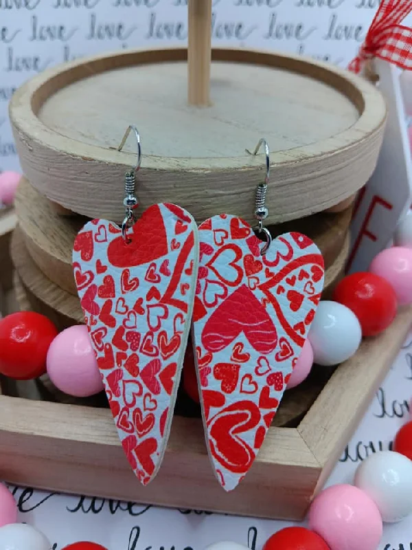 Red & White Elongated Heart Earrings