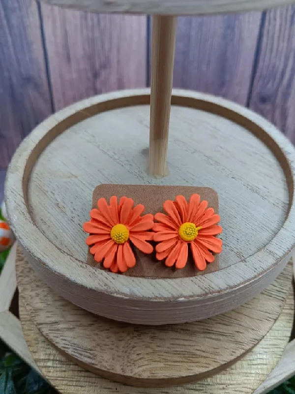 Orange Daisy Flower Earrings