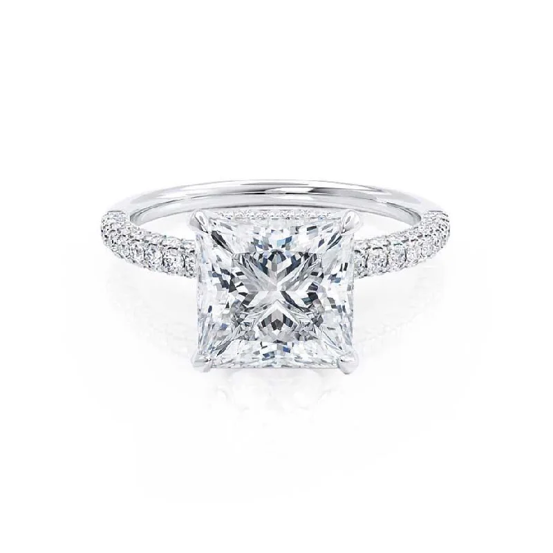 1.50 CT Princess Shaped Moissanite Hidden Halo Style Engagement Ring