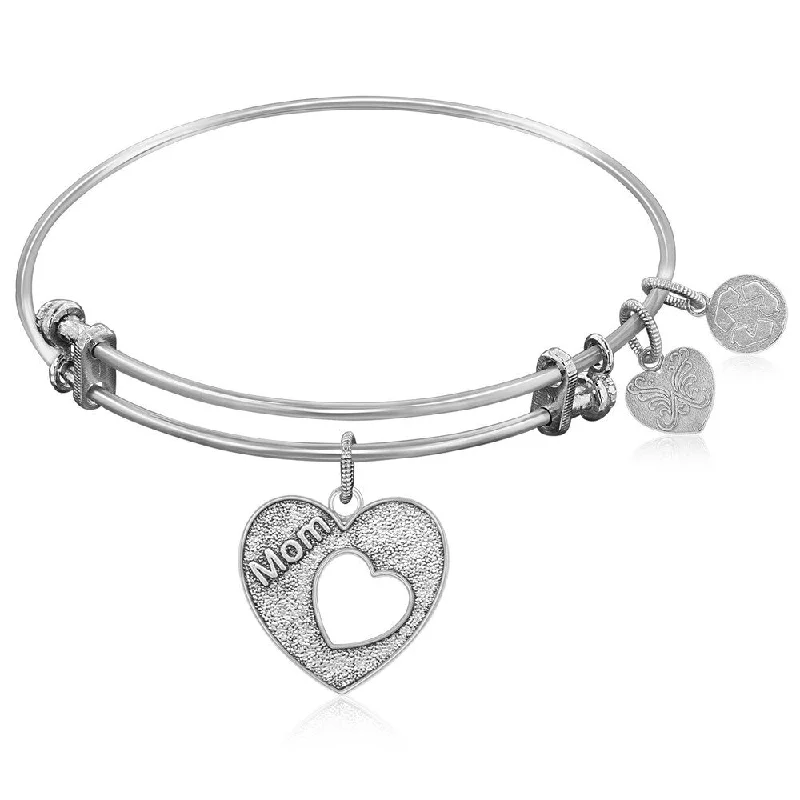 Expandable Bangle in White Tone Brass with Mother's Special Love Symbol