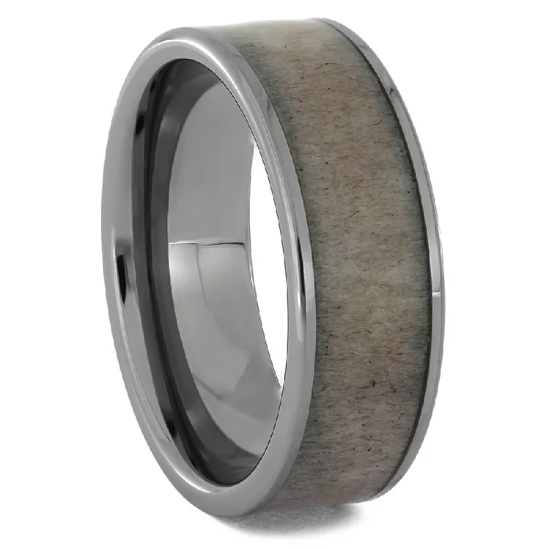 Unique Deer Antler and Tungsten Men's Wedding Band