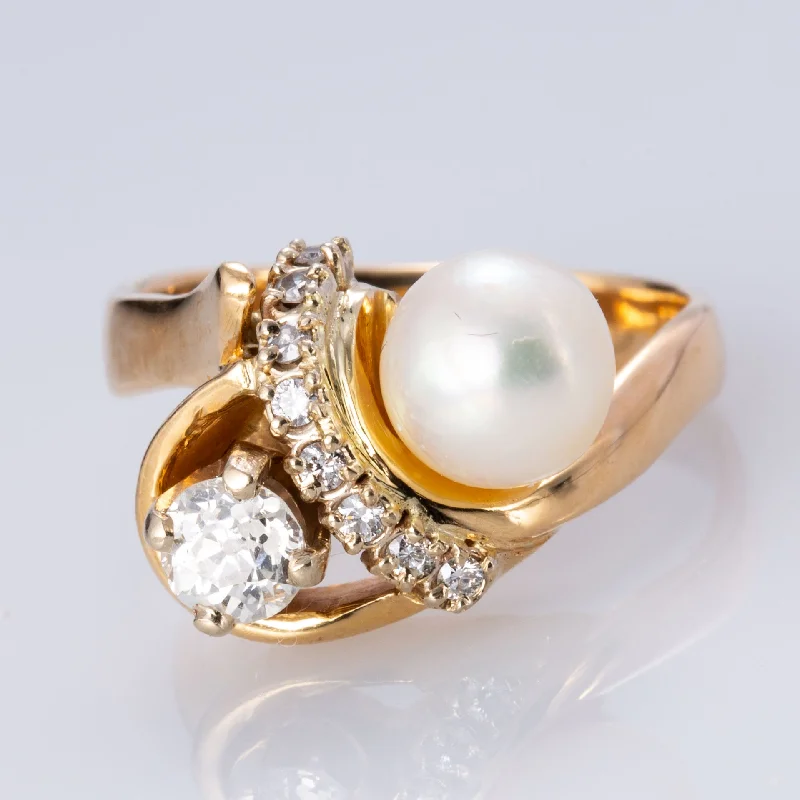 Vintage Pearl and Old European Cut Diamond Ring | 7.50mm, 0.79 ctw | SZ 8 |