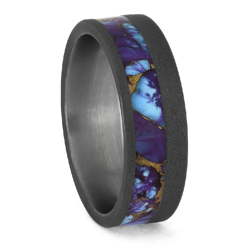 Titanium Wedding Band with Lava Mosaic Turquoise