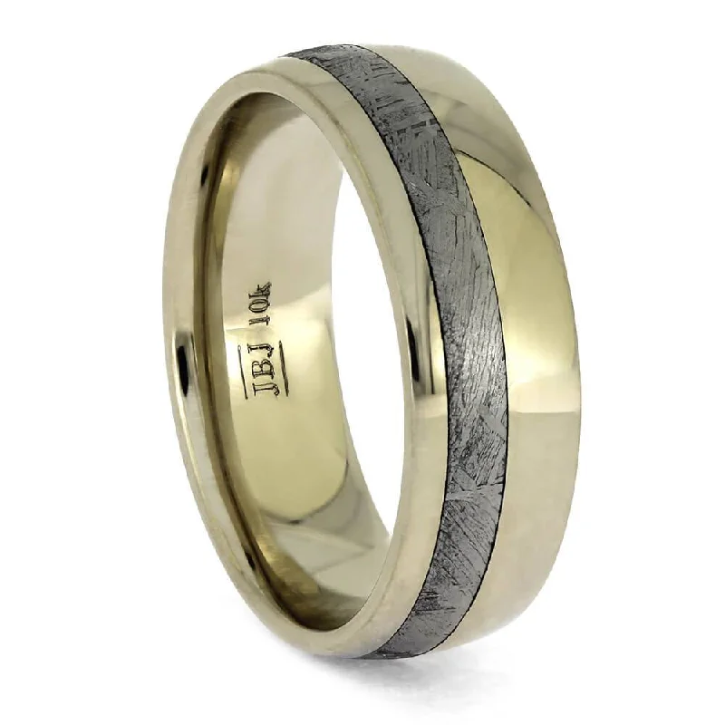 White Gold and Meteorite Wedding Band, Simple and Tasteful Design