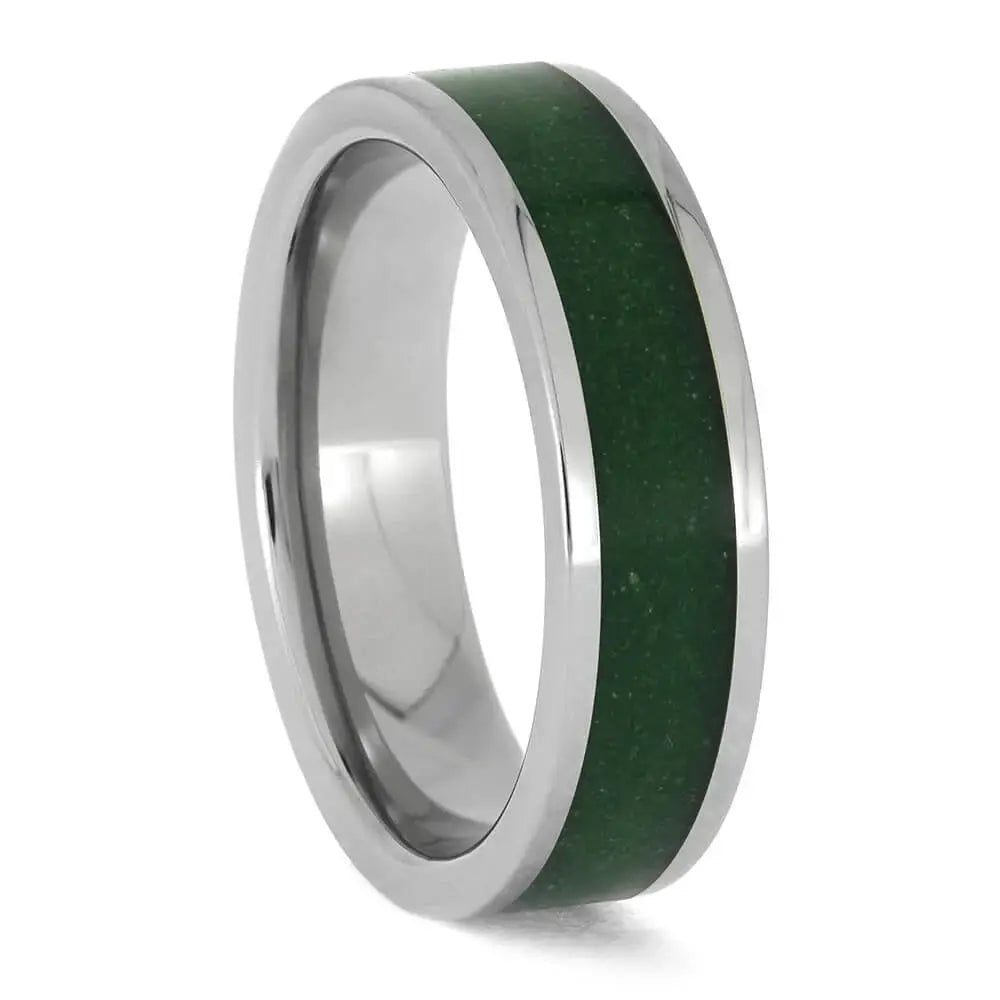 Vibrant Green Sand Ring in Titanium